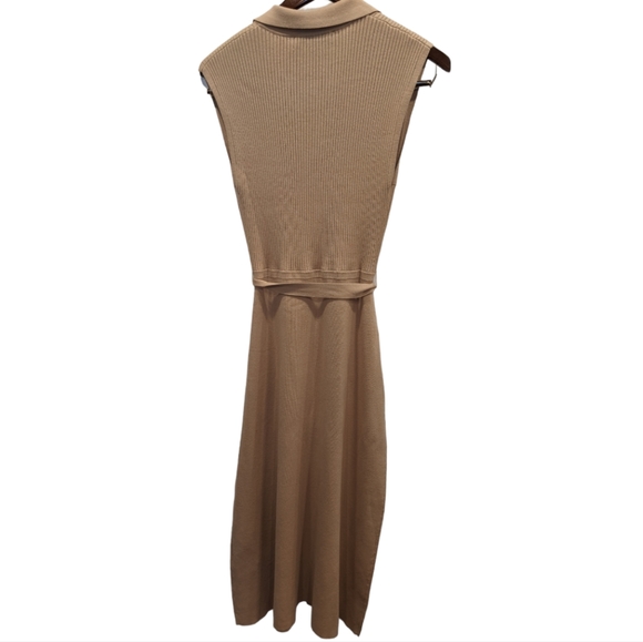 Ever New Lara Knit Dress In Latte Size 6 Collar Midi Belted V-neck Silky - Picture 5 of 14